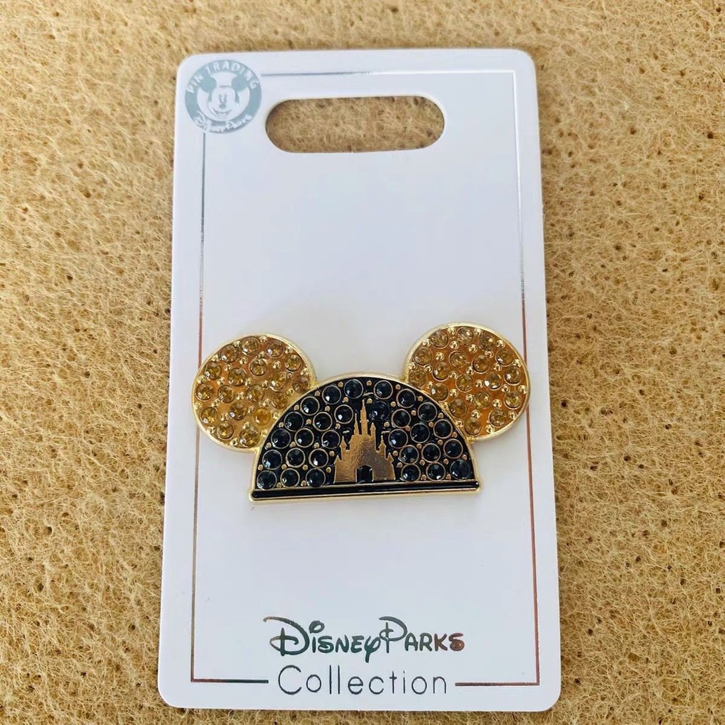 Disney Badge disney pin disney pin disney Medal เข็มกลัดหัวมิกกี้สีทองพร้อม Rhinestones diy น่ารัก G