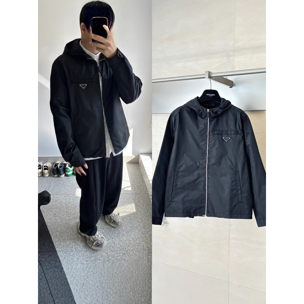 WM4J PRAD* Triangle logo woven long-sleeve hooded jacket for men and women