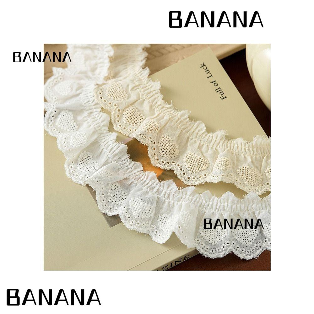 BANANA1 Ruffle Lace Trim,กว้าง 4 ซม.ผ้าลูกไม้,DIY Craft Ribbon Ruffle Design ผ้าสีขาว Trim