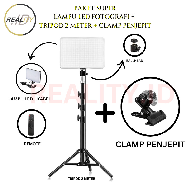 [แพ็ค] LED MUA PHOTOGRAPHY LIGHT MM 240 + 2 เมตร TRIPOD + CLAMP / LIVESTREAM PHOTO LIGHT CONTENT KRE