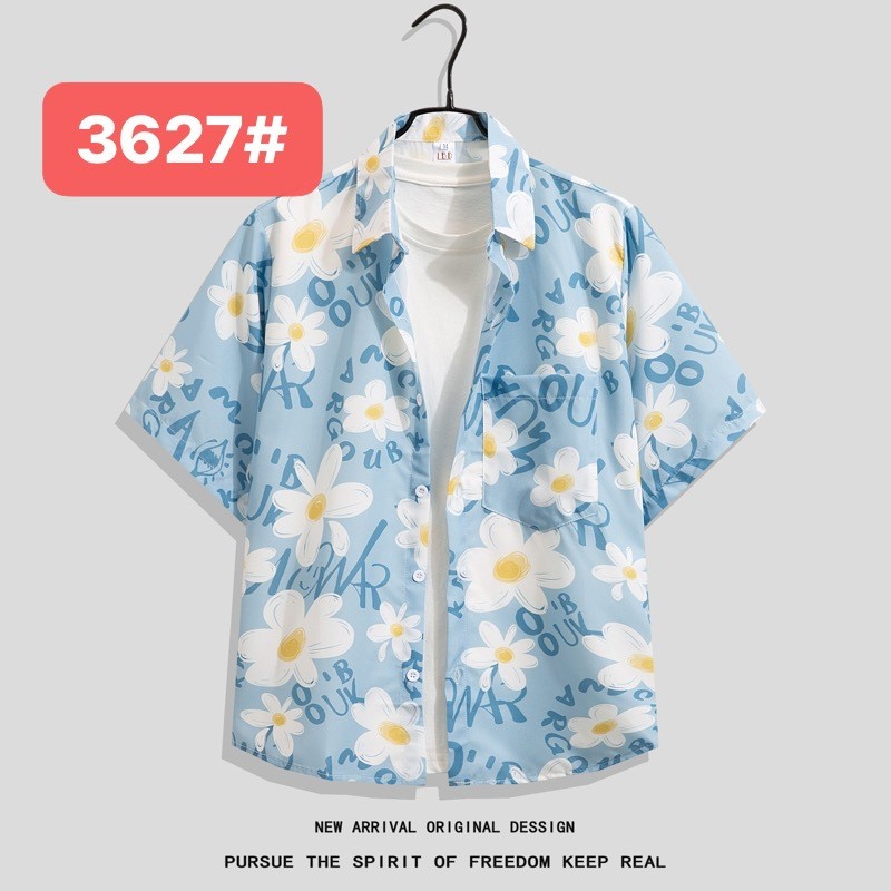 Summer island style Hainan Hawaiian shirt men's beach shorts couple's set trendy cool seaside style
