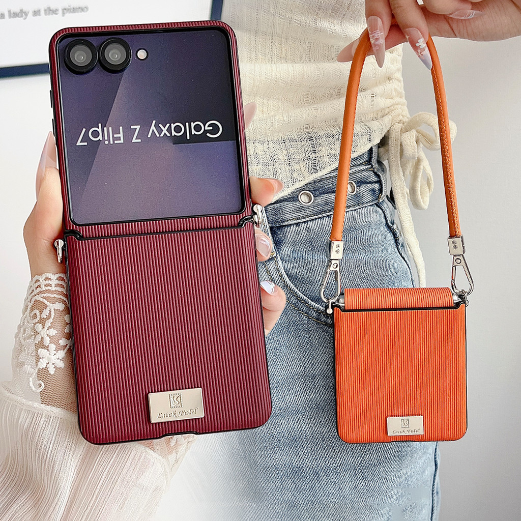 HandBag Design พร้อม Lanyard CASE สําหรับ Samsung Galaxy Z Flip 7 กรณี Flip7 FE Flip 6 5 กรณีป้องกันฟิล์ม Samsung Filp 7 เคสโทรศัพท์ฝาครอบกันชนแข็งฝาหลังบานพับ