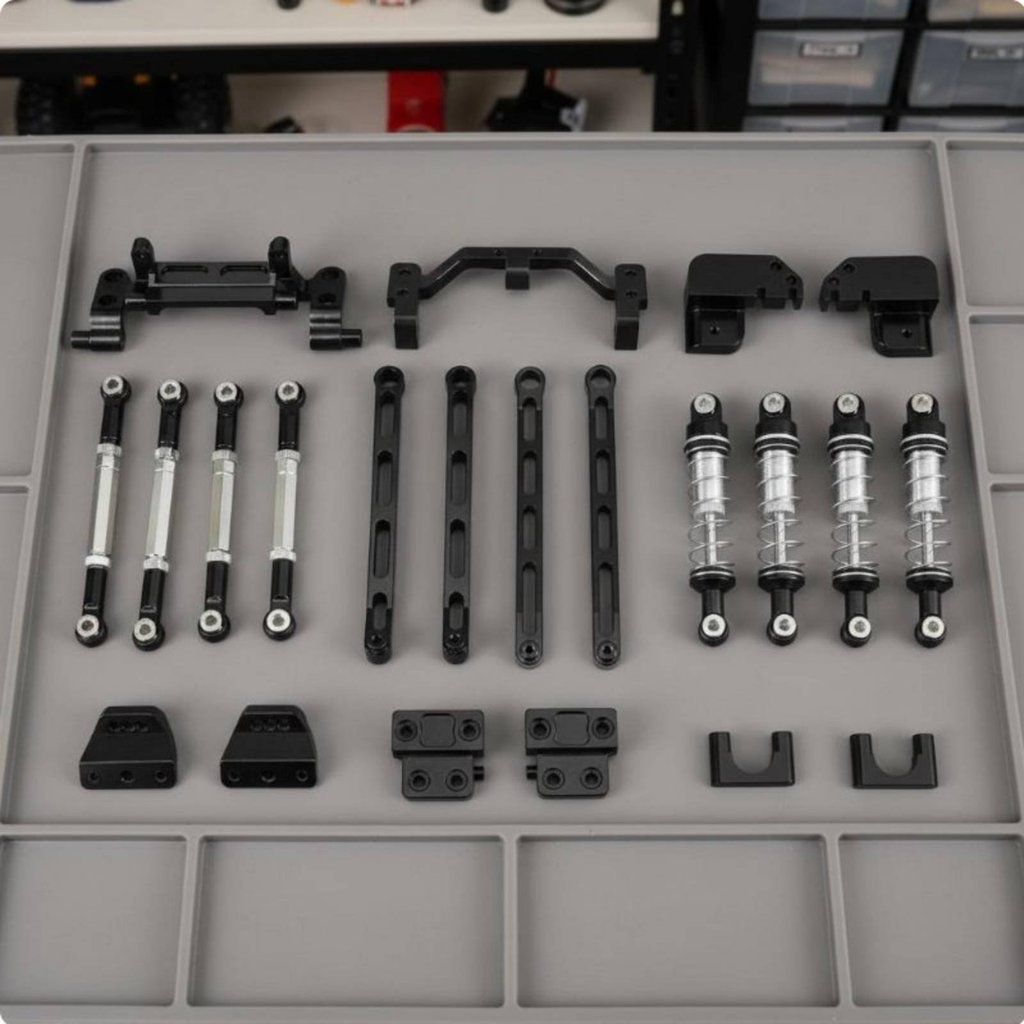 โลหะก่อสร้างที่ทนทาน 4-Link Shock System Kit ติดตั้งง่าย Crawler Shock System Links CNC Machined สํา