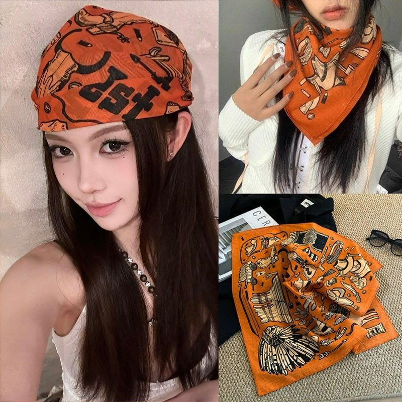 COD-ในไทยผ้าโผกหัว สไตล์ฮิปฮอปย้อนยุค ผ้าเช็ดหน้า กันแดด สตรีทเกาหลีอินเทรนด์ อเนกประสงค์ สาวฮอตตกแต่ง-Kri
