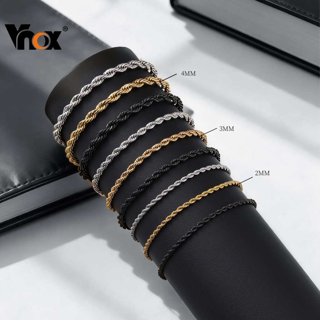 Vnox เชือกสร้อยข้อมือสแตนเลสมินิมอล โทนสีดำและเงิน มีสไตล์ทั้งสะสมและมอบเป็นของขวัญ
