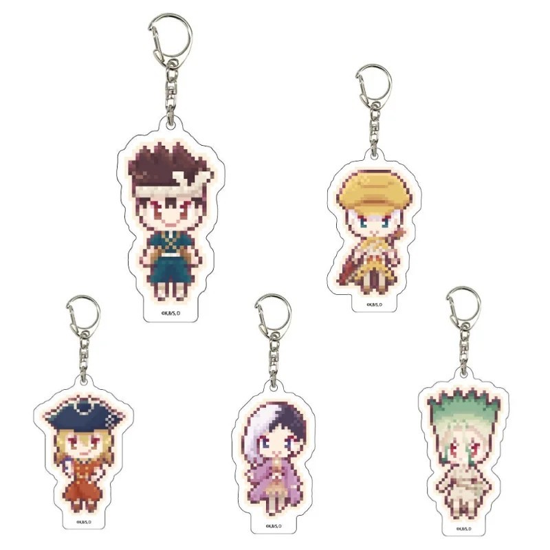 ดร. อะนิเมะพวงกุญแจหิน Senku Ishigami Gen Asagiri Ukyo Saionji อะคริลิค Mica Pixel Art Chibi ชุดตกแต