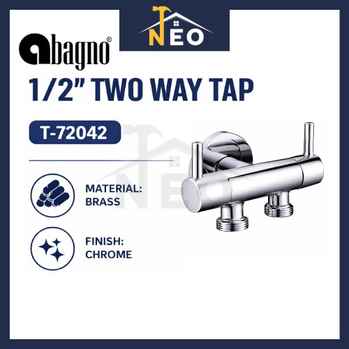 ABAGNO 1/2 "Double Way Tap T-72042 ทองเหลือง Chrome Dual Outlet Wall ก๊อกน้ําเครื่องซักผ้าห้องครัว W