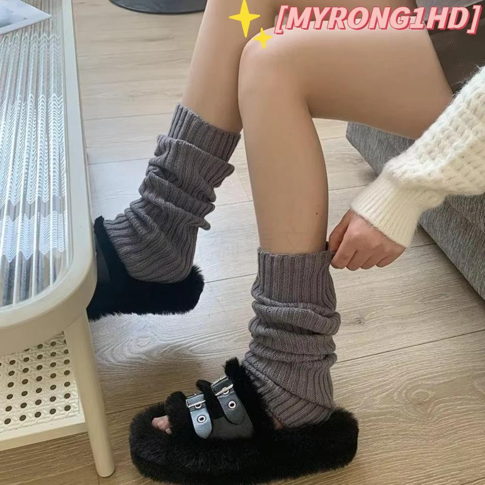 MYRONG1HD ถักเท้า, 42/52/72 ซม.Lolita ต้นขา Tights, Warm White สีดําโครเชต์ถุงเท้า Boot Cuffs ฤดูใบไ