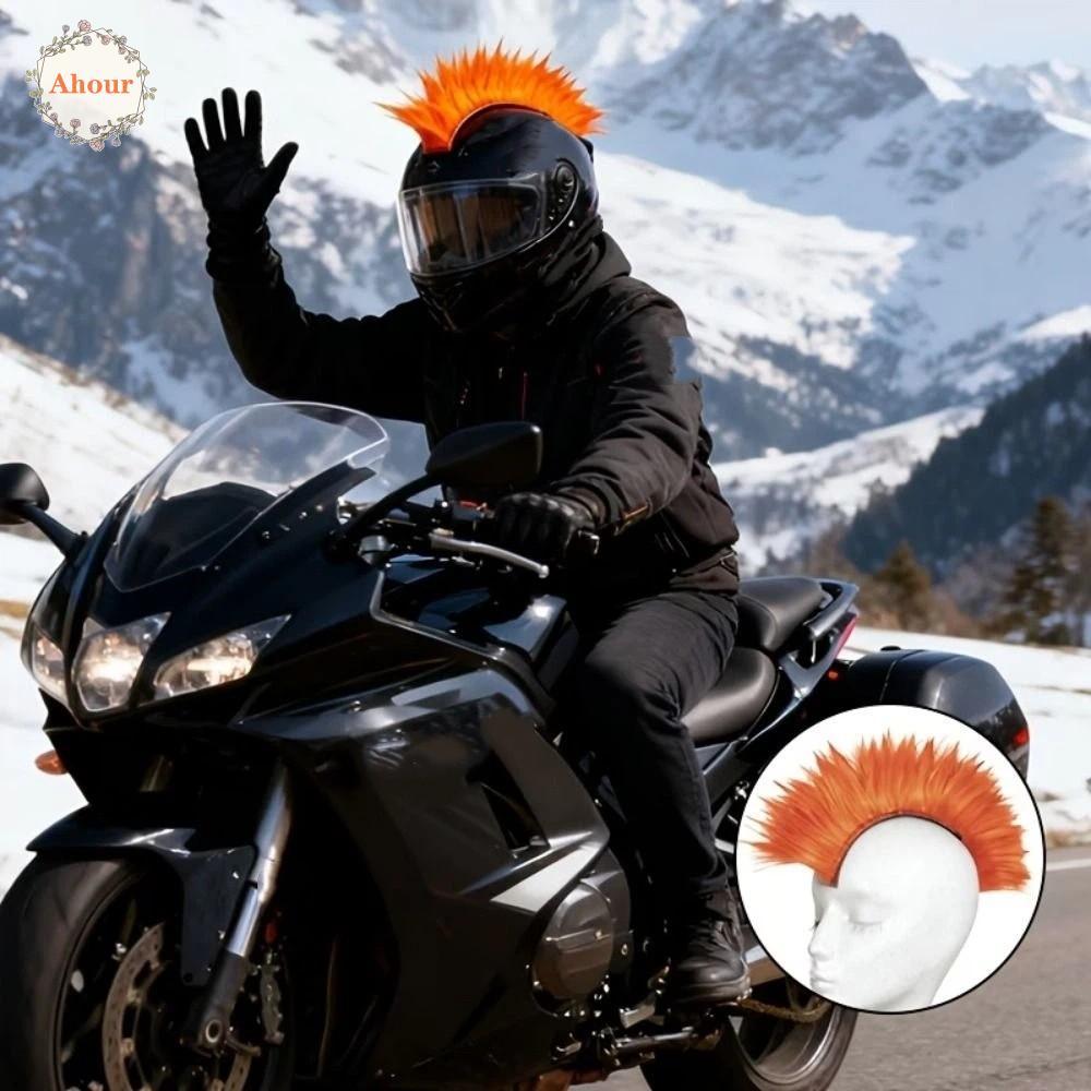AHOUR Mohawk - วิกผมสังเคราะห์สำหรับหมวกกันน็อค สไตล์ Mohawk พร้อมดีไซน์ตกแต่งสำหรับอุปกรณ์เสริมรถจั