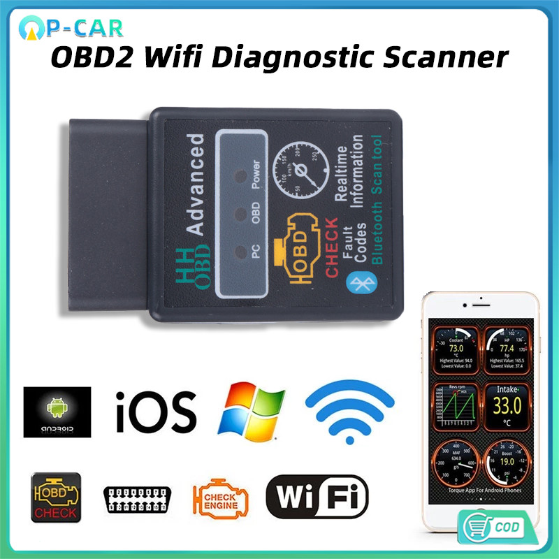 COD รถยนต์ตรวจจับความผิด ELM327 V1.5 OBD2 WIFI สำหรับ iOS และ Android