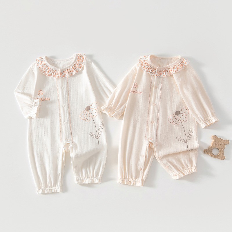 3-December เด็กสาวลูกไม้ Jacquard ไม่มีกระดูกผีเสื้อเสื้อผ้าเด็กฤดูร้อนบางแขนยาว Jumpsuit ทารกแรกเกิ