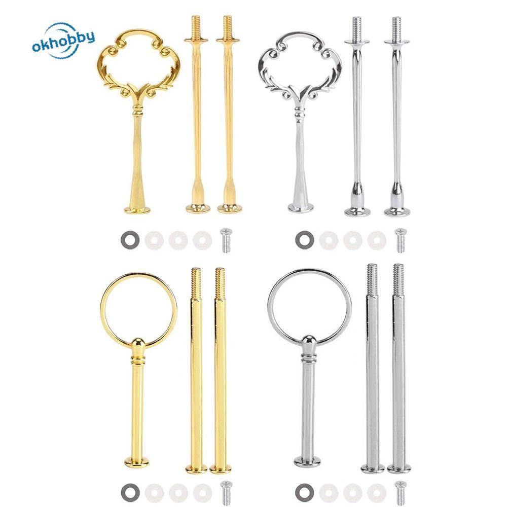 okhobby ตกลง ขาตั้งจานเค้ก, ขาตั้งเค้กโลหะผสมสังกะสี 2 ชั้น, ฮาร์ดแวร์ 3 ชั้น ถาดผูก งานแต่งงาน งานสังสรรค์