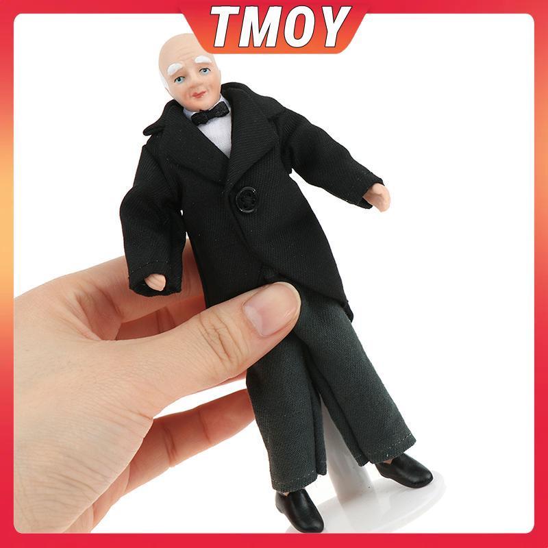 TMOY 1:12 Dollhouse Miniature Porcelain Doll Model Old Man Servant Butler Doll Toy TMOY