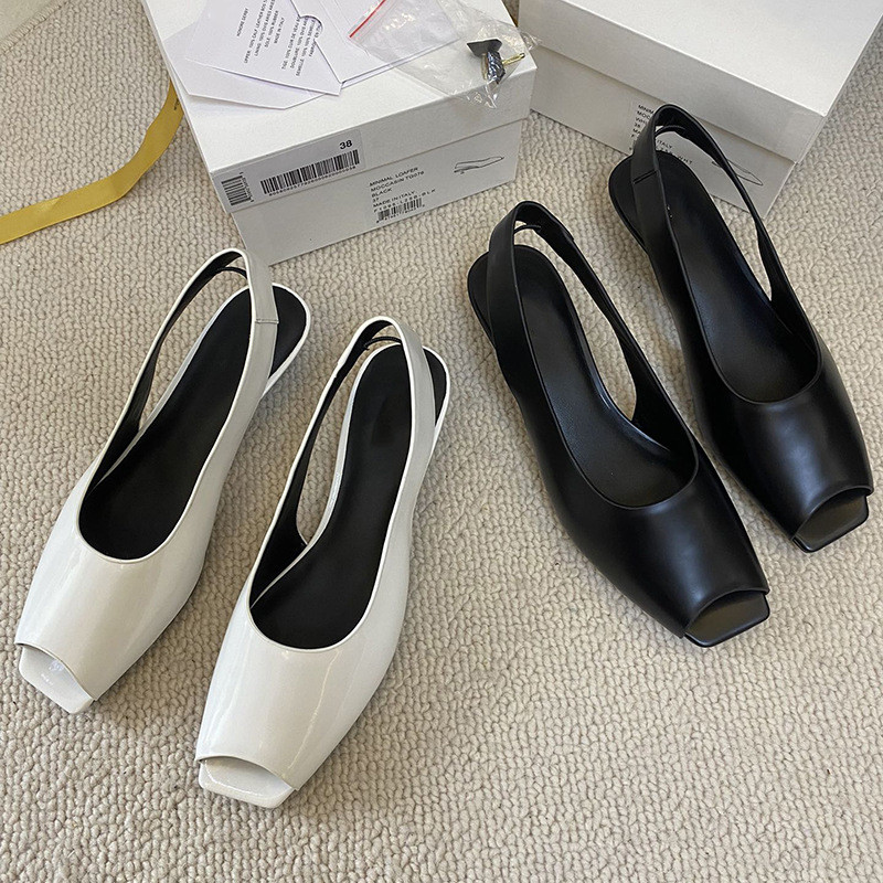 U9GC The Row 2025New Spring/Summer Low-Heel Flat Shallow Square-Toe Genuine Leather Versatile Simple