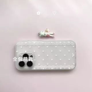 ลูกไม้ขอบป้องกันแป้งลายจุดเหมาะสําหรับ แอปเปิล 17 เคสโทรศัพท์ ไอโฟน16/15/14/13 การ์ตูน 12/11 เคสโทรศัพท์โปร่งใส