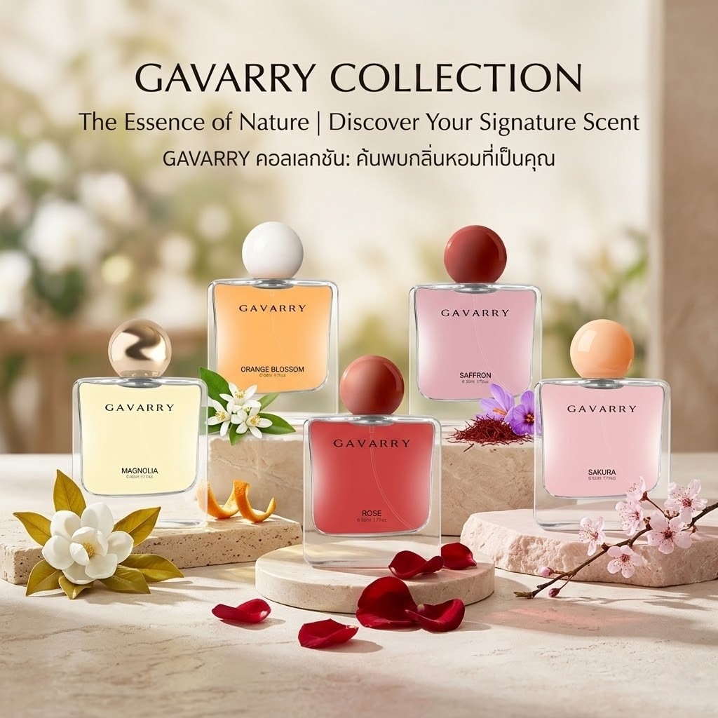 GAVARRY ชุดกลิ่นดอกไม้ 50ml น้ำหอมหรูหอมติดทนนาน ของแท้ 100% รวม 5 กลิ่นขายดี Magnolia/Sakura/Rose/Saffron/Orange
