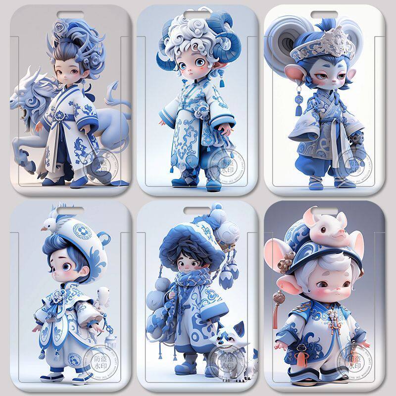 Zodiac Blue White Porcelain Card Holder Campus Student Meal Card Bus Access Control Work ID Card Fac