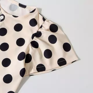 Dolemi Baby เสื้อ+กางเกง ขายาว ชุดเซตเด็กหญิง ลายจุด ครีม ดำ เอวยางยืด คอกลม มีกระดุม ผ้าโพลีเอสเตอร์