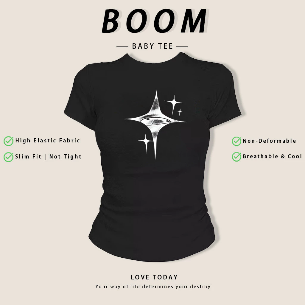 COD（จัดส่งภายใน 24 ชั่วโมง）เสื้อสาวอวบ เสื้อครอปท็อป แขนสั้น babytee สไตล์เกาหลี y2k T-shirt | รูปแบบเลข ดาวน่ารัก