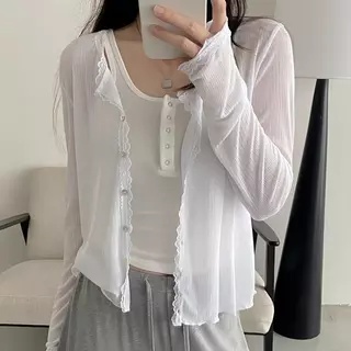 Dode.mall99391#เสื้อคลุมกันแดดแขนยาวสไตล์ฝรั่งเศสสำหรับผู้หญิงตัวนี้ เนื้อนุ่มฟู และตกแต่งด้วยลูกไม้