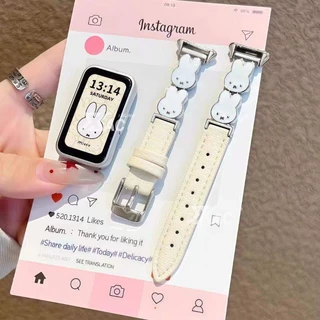 Miffy กระต่ายหนังนาฬิกาสําหรับ HUAWEI band 11/11Pro/10/9/8 น่ารักผู้หญิงหรูหราสําหรับ huawei band 8/9/10สายรัดข้อมือแฟชั่น ﻿
