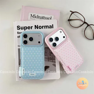 เคสโทรศัพท์หนังสีฟ้าและสีชมพู ลายจุดมินิมอล สไตล์เกาหลี สำหรับ iPhone 12 17 14 11 X/Xr/Xs/Xs Max 13 15 Pro Max 16 Plus