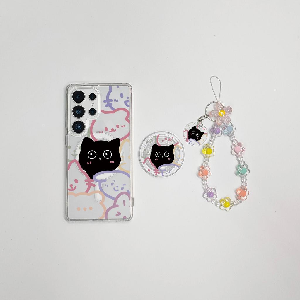 สําหรับSamsung s26 Ultra S25 FE S25 UltraกรณีS24 Ultra S24 FEน่ารักการ์ตูนแม่เหล็กS23 ultra Hard Shell s22 ultra S25 plusโปร่งใสที่มีสีสันแมวนักบินอวกาศของเล่น