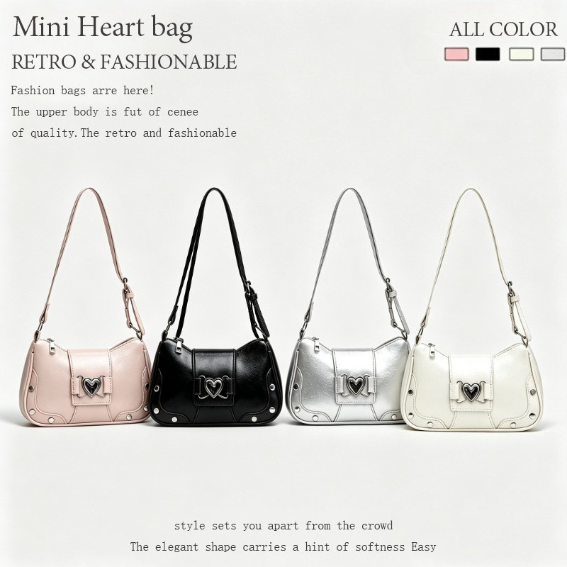 Mini Heart bag กระเป๋ารูปหัวใจ กระเป๋าสะพาย หนัง PU แฟชั่นและเรียบง่าย วินเทจ กระเป๋าสะพายข้างเดียว
