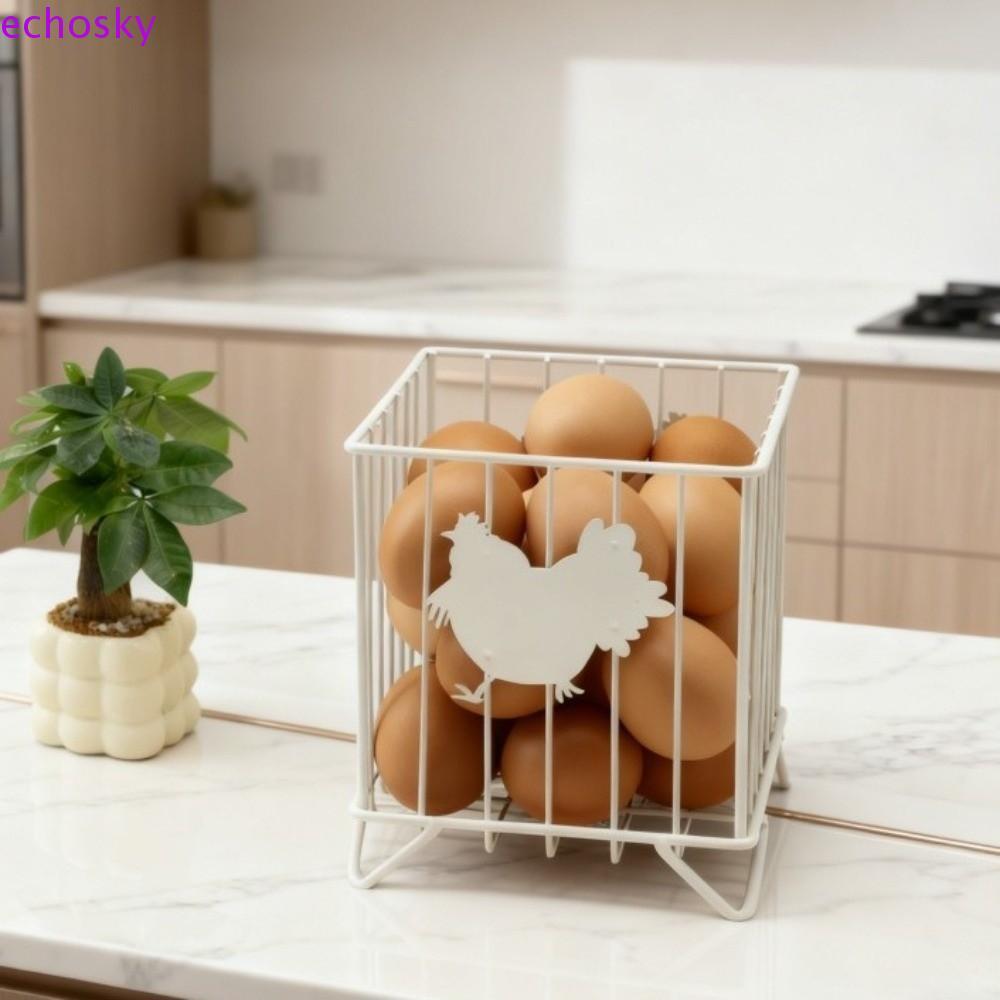 ECHOSKY Egg Gathering Basket, Openwork Sturdy Hen Pattern Storage Basket, Creative Decorative Rustic