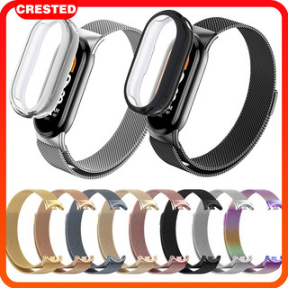 สายลูป Milanese สายพานสแตนเลส กรณี TPU ป้องกันหน้าจออ่อน for Smartwatch Xiaomi Mi Band 10 9 8 NFC / Miband 10 9