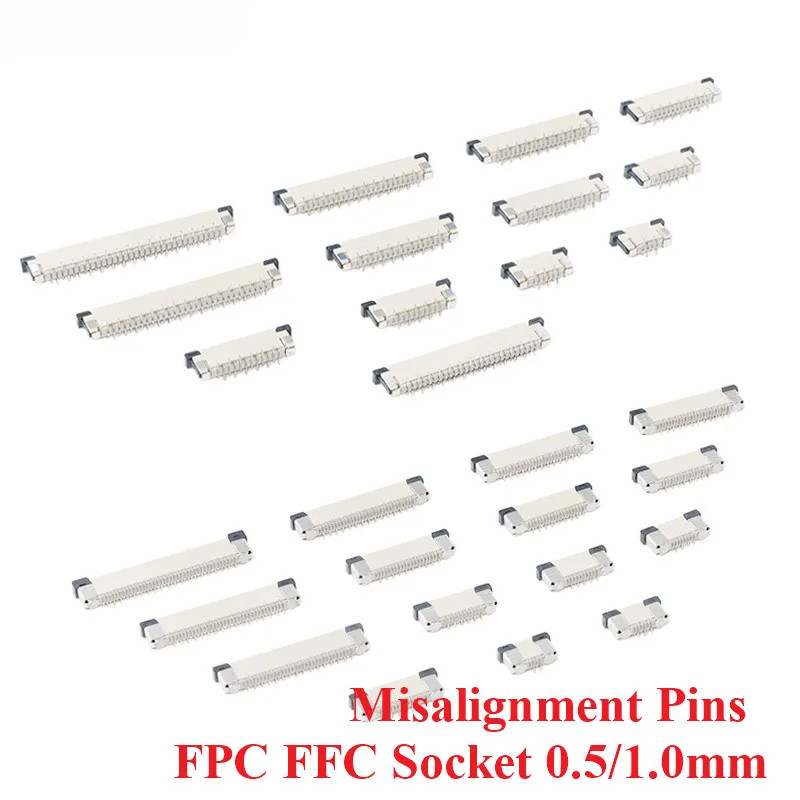 10 ชิ้น FPC FFC Connector Socket Pitch 0.5 มม.1.0 มม.4/6/8/10/12/14 16/20/24/30/34/40/50 พินแนวตั้งประเภท Misalignment Pins แบน