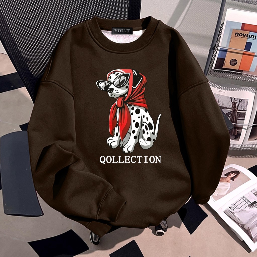 yout-trend🔥เสื้อกันหนาว แขนยาว คอกลม สไตล์เกาหลี ลาย "QOLLECTION DOG" ผ้าสำลีนิ่มค่ะ สําหรับผู้ชาย แ