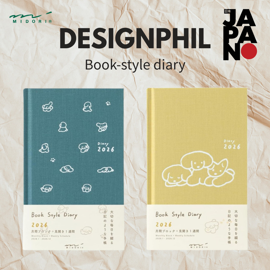 Midori Book Style Diary 2026 B6 Variant Weekly Dog Pattern Yellow 22379006 (Starts January 2026)
