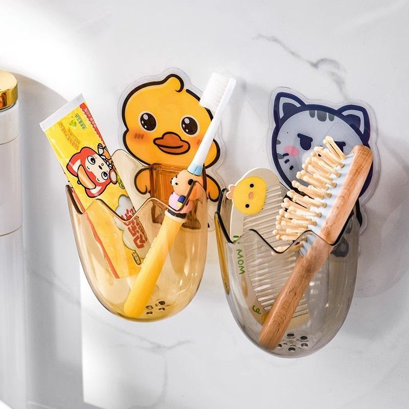 ชั้นวางแปรงสีฟันเจาะฟรีติดผนังห้องน้ําผู้ถือแปรงสีฟันไฟฟ้าแปรงถ้วย Washstand ท่อระบายน้ําเก็บ X7GH