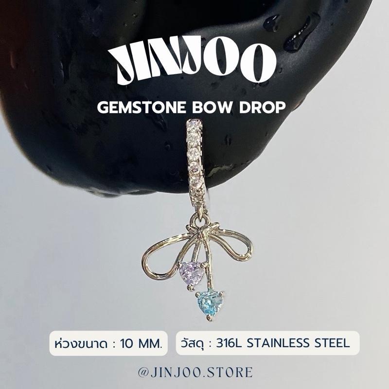 Jinjoo ต่างหูห่วงโบว์ รุ่น Gemstone Bow Drop ห่วงขนาด 10 mm.