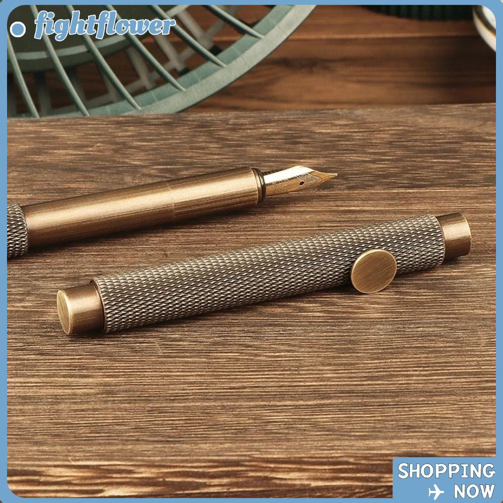 FIGHT Fountain Pen, EF/F/Bent Retro Brass Fountain Pen, Mini Metal Stationery Writing Pen ปากกาหมึก