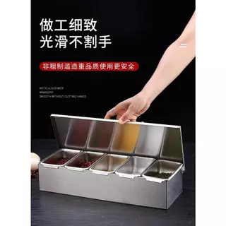 อ่างอาหาร ที่ใส่เครื่องปรุงสแตนเลส รวมถึงกรอบสแตนเลสหนา (มี 4/5/6 ใบ รวมฝาปิดพร้อมกรอบ)