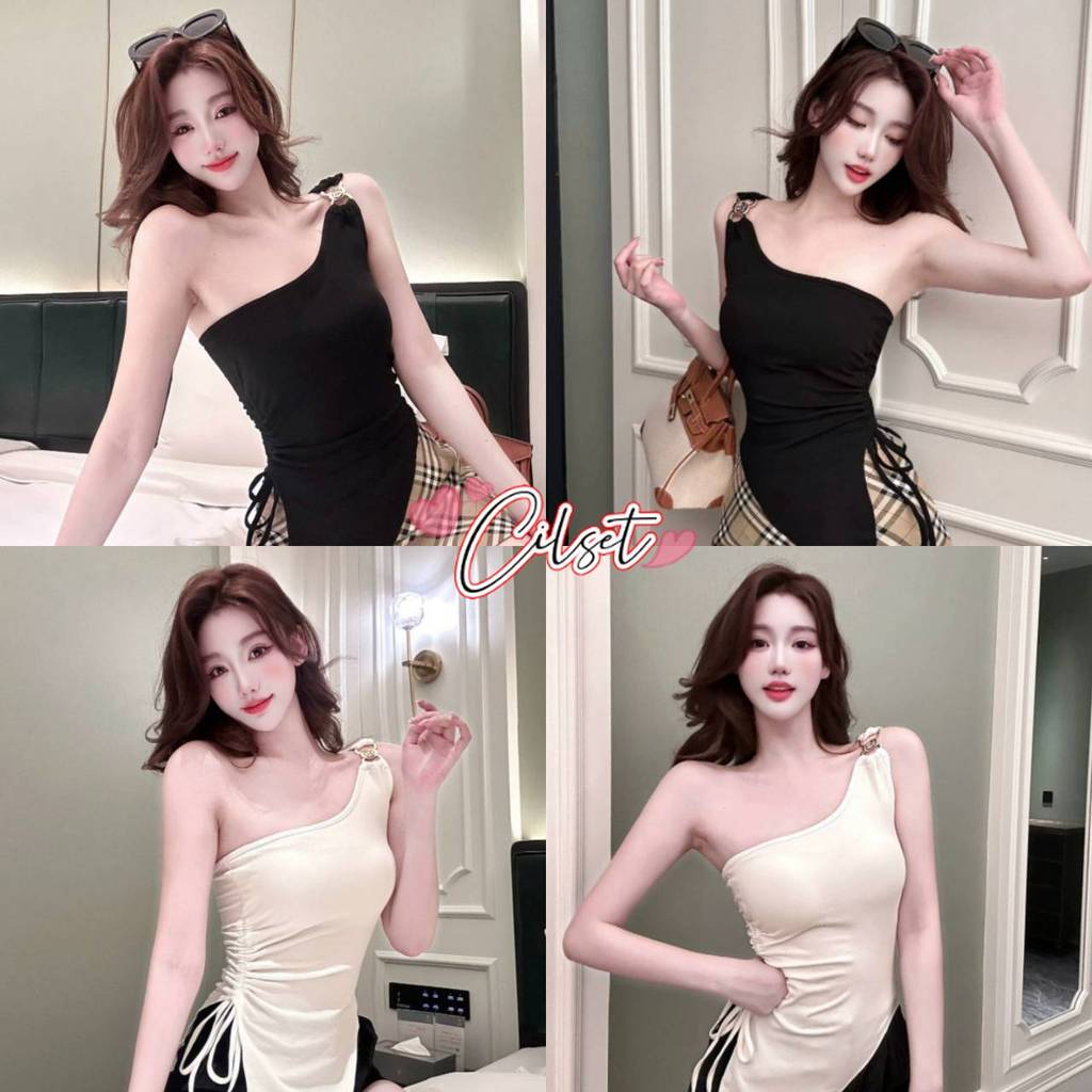 Cilset🌸พร้อมส่ง🌸【เสื้อกล้ามแขนเดียว】 มีซับใน เรียบหรูดูแพง ใส่สบาย เกิร์ลลี่สไตล์FY5524