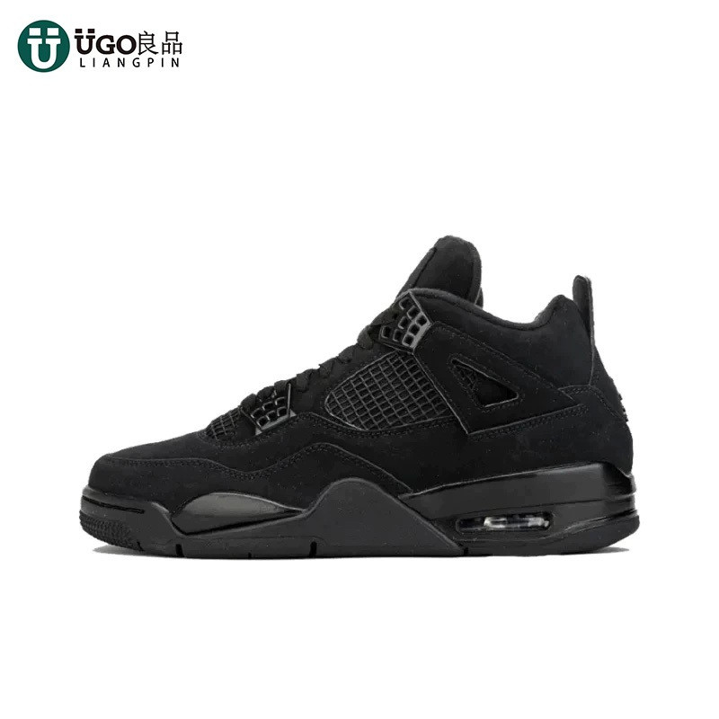 สินค้าดี Daigou Jordan 4 Retro Black Cat All AJ4 กีฬารองเท้าบาสเกตบอลผู้ชายสบายๆของผู้หญิง Q8LQ