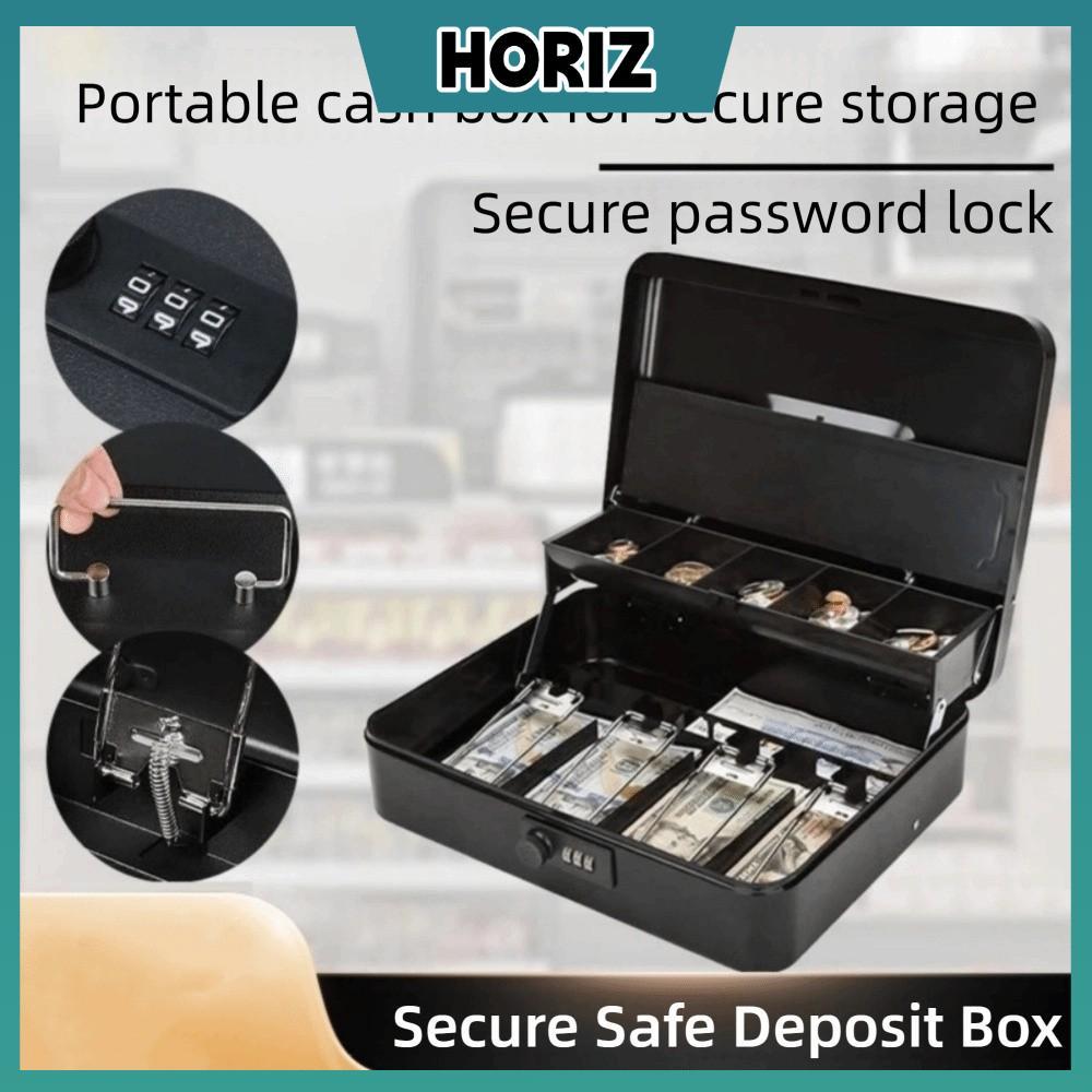 HORIZ Safe Head Locker, Cashbell Clip Drawer Cash Box, ปลดล็อคแบบพกพารหัสผ่านโลหะ Black Secure Safe 