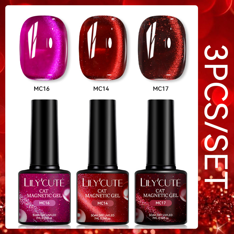 UR SUGAR ชุดยาทาเล็บเจลตาแมวสีแดง UV ถอดเจลได้ขนาด 7 มล. 3 ขวด