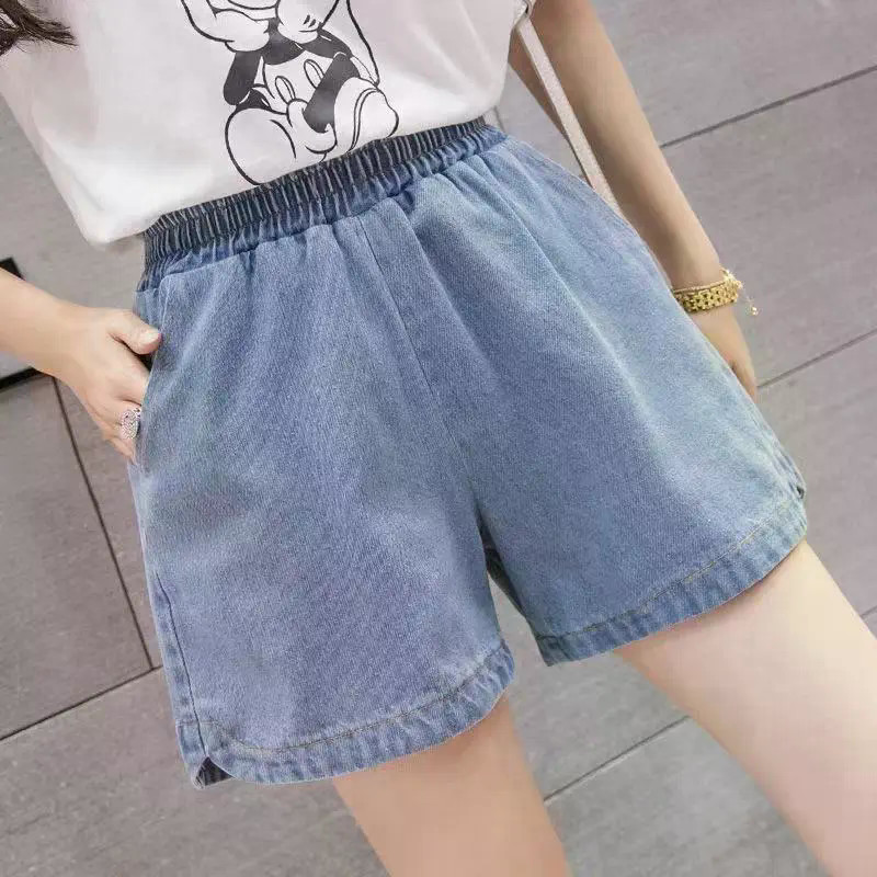 กางเกงขาสั้นสาวอ้วน100กก.ไขมันมม.แฟชั่นหัวใจเย็บปักถักร้อยLaced-UpเอวยางยืดขนาดบวกหลวมSlimmerดูยืดกา