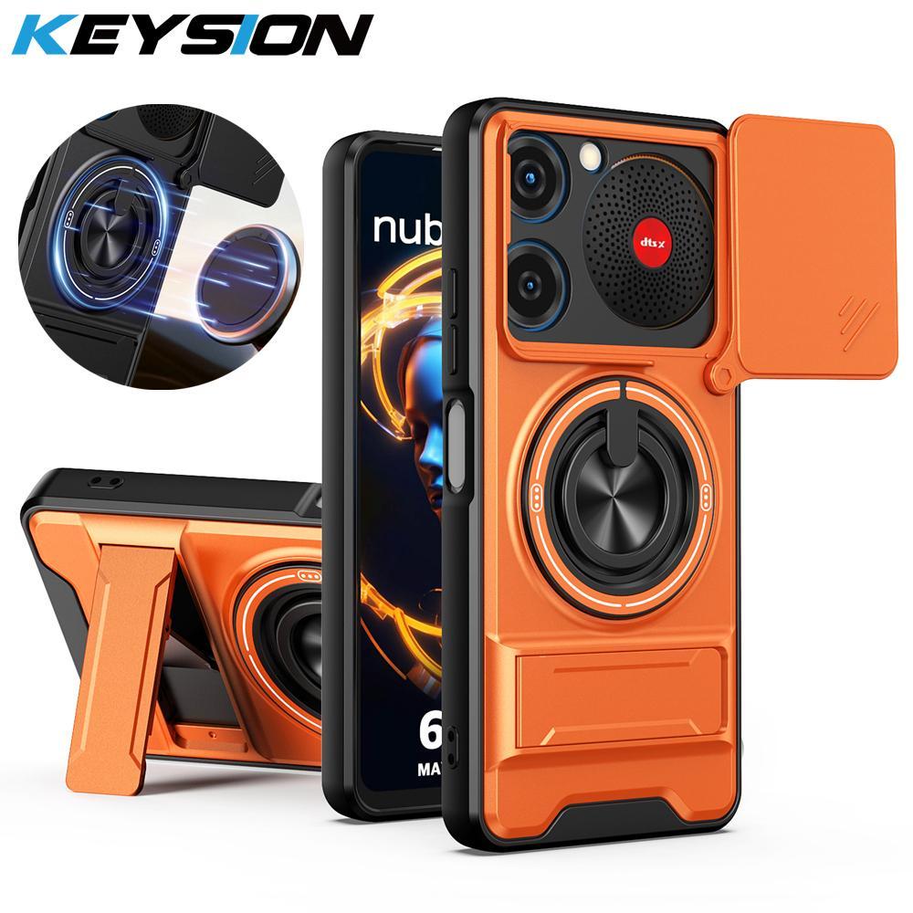 KEYSION เคสโทรศัพท์แม่เหล็กสําหรับ ZTE nubia เพลงสไลด์กล้องป้องกันขาตั้งขวากันกระแทกฝาหลังสําหรับ Nu