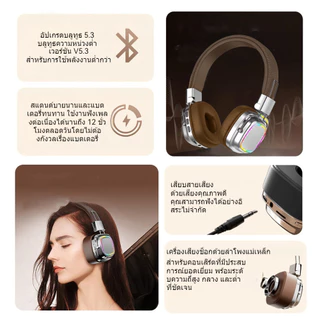 หูฟังไร้สายพับได้ บลูทูธ5.3 ดีไซน์ย้อนยุค ผิวหนัง ขนาดใหญ่ สำหรับเล่นเกมและฟังเพลง