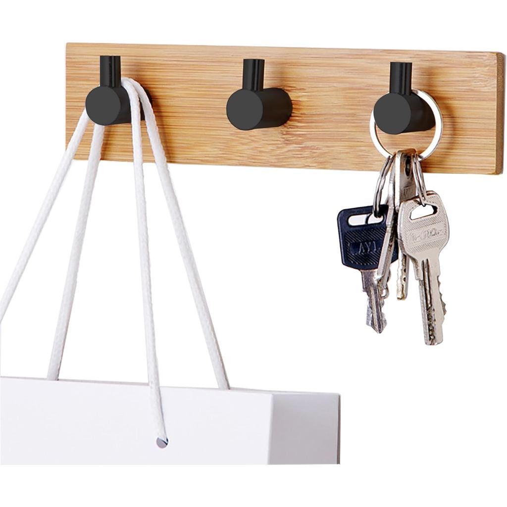 Kingdong Bamboo Wood Key Holder for Wall-Key Hanger with Hooks-ตะขอแขวนผนังตกแต่งสําหรับแขวนHeavy Du