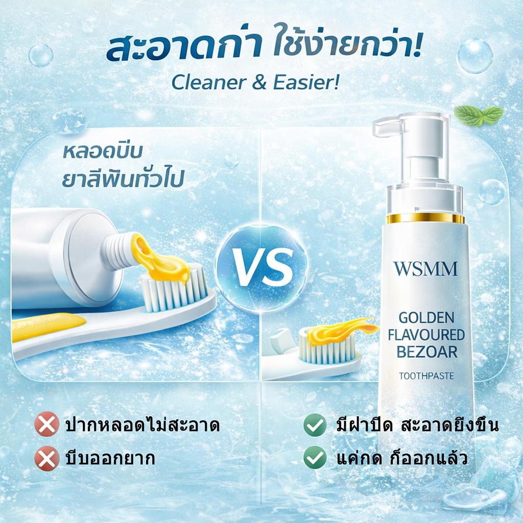 WSMM ยาสีฟันกลิ่นมิ้นต์ ดีไซน์ขวดหัวปั้ม ขนาด 150 กรัม เนื้อเจล สำหรับดูแลสุขภาพช่องปาก 3-Pack ให้ความรู้สึกสดชื่น - รูปที่ 2