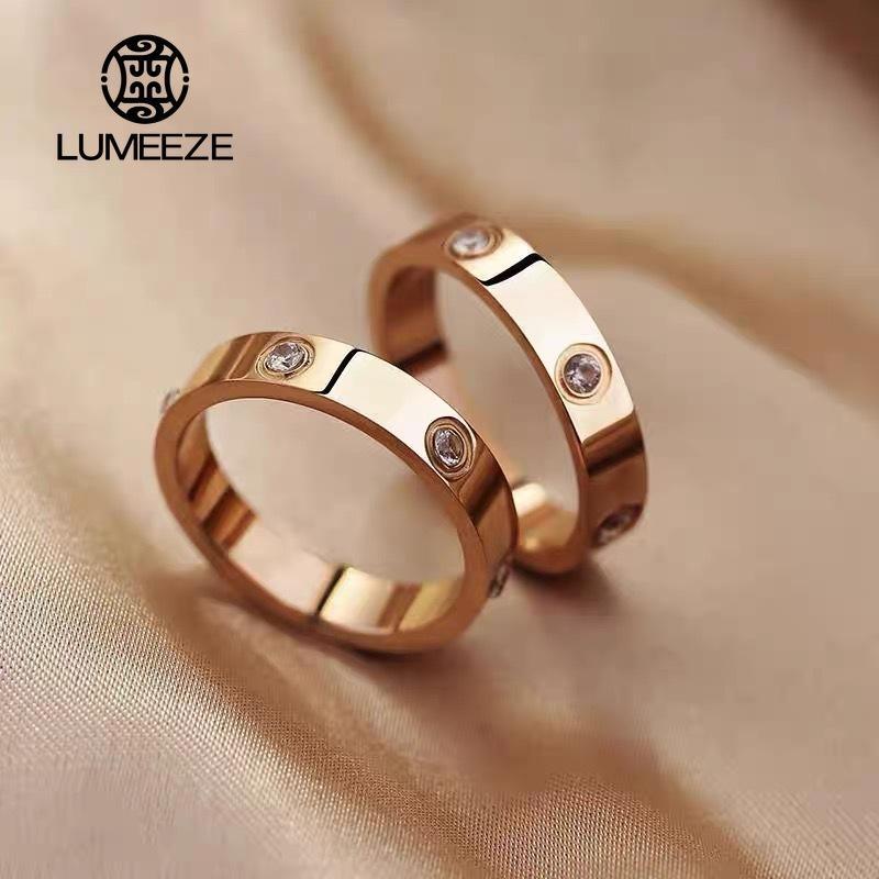LUMEZE ไม่เลือนหายไป 4 มม.รักแหวนมิตรภาพสแตนเลสชุบ Cubic Zirconia Promise แหวนสําหรับผู้หญิง, การออกแบบที่หรูหรา, เหมาะสําหรับของขวัญวันวาเลนไทน์ TS338 #