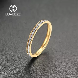 LUMEZE 2/4mm Iced Out Bling CZ แหวนหญิงทองเงินสีสแตนเลส Cubic Zircon แหวนหมั้นงานแต่งงานสําหรับผู้หญิงเครื่องประดับของขวัญ TS302 #