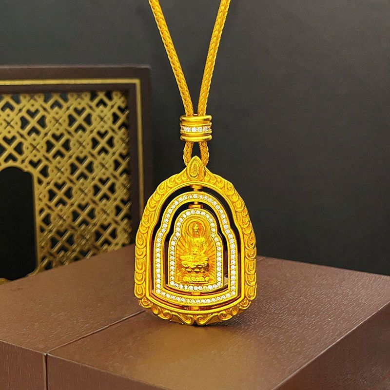 จี้พระพุทธรูปไวโรจนะ (พระพิลักษ์ตรีศรี) แบบหมุนได้ | ทองคำทรายโบราณประดับเพชร