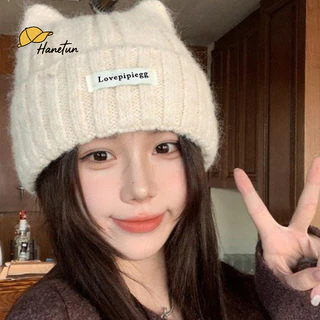 COD🚚 หมวกกันหนาวสไตล์เกาหลีสำหรับผู้หญิง ทำจากไหมพรม ดีไซน์น่ารักด้วยหูแมว